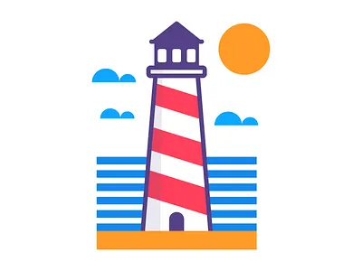 Lighthouse icon illustration lighthouse logo mark sea sun symbol