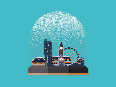 Manchester Snow Globe - Christmas Card Design blue card christmas globe manchester snow