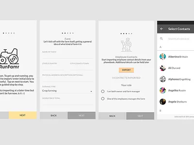 Runfamr - Data Onboarding UX android app contacts data form material design onboarding ui ux