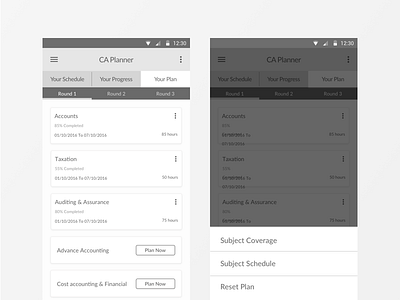 CA Planner Android App: Student's Plan android app best ca chartered accounts design india month view planner student ux wireframe