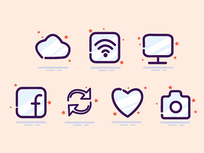 Flat icons camera design facebook flat gide1artstydio heart icon illustration illustrator texture vector wi fi