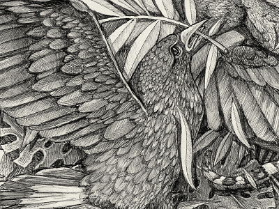 Jungle Jump detail 1 bird jungle leaves palm paradise tropical