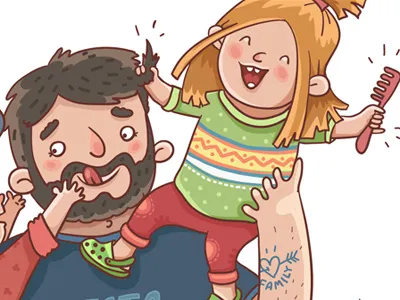 Family evening fragment character colour family illustration people