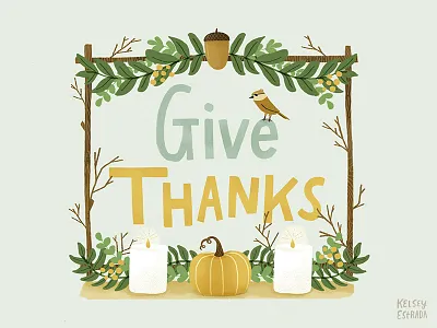 Happy Thanksgiving! acorn fall forest illustration illustrator pumpkin thankful thanks thanksgiving woodland