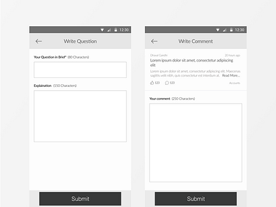 Write Question & Write Comment (CA Planner Android App) android best ca chartered accounts design discussion forum india mobile planner ux wireframe