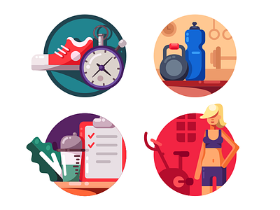 Sport and fitness icons active diet fitness flat food healthy human illustration kit8 sport vector young