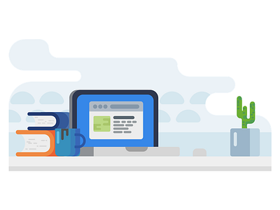 Desk blue book computer desk mug solid vector