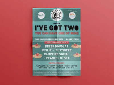 I've Got Two You Can Have One of Mine branding charity concert design event flyer gig giving illustration poster print