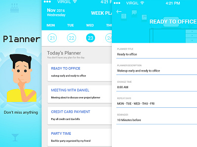 Planner Screens illustrator mobileapp photoshop planner