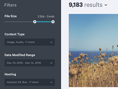 Filtered results media search slider storage ui