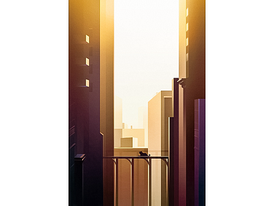 Black Cat Series - The city building cat city illustration sunshine