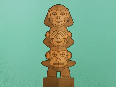 DAY 26: No Evil 100days 100daysofillustration bali day 26 hear no evil illustration monkey see no evil speak no evil statue tiki wooden