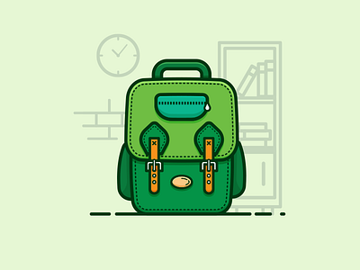 School Bag 100days bag daily flat green illustration lineart minimal school bag