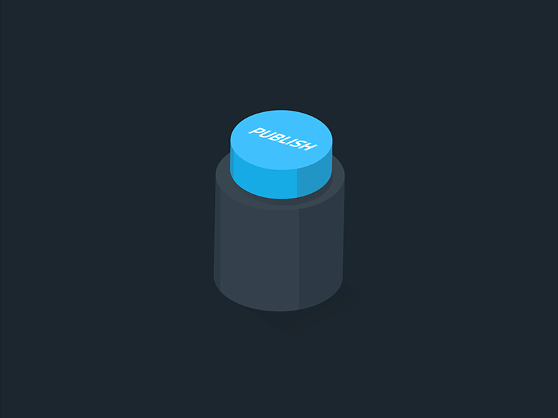 Publish gif illustration isometric publish button push