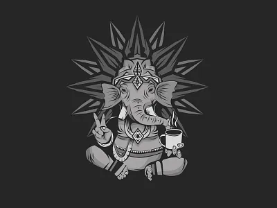 Caffeined God caffeine character coffee ganesh gods illustration monochrome tees