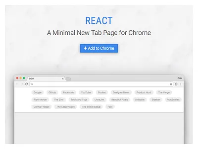 React New Tab Chrome Extension blue chrome extension grey landing light minimal web