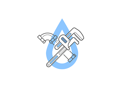 Plumbing Logo blue clean drop duotone line pipe pipe wrench plumber tear vector water wrench