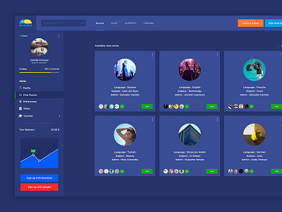 Chat Rooms (WIP) birdybird chat dashboard design purple rooms ui web