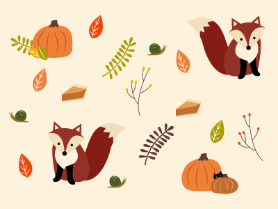Happy Fall Y'all! fall foxes illustration pie pumpkins snail vector