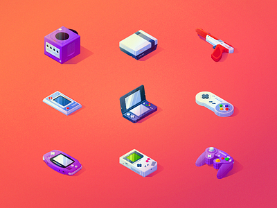 Nintendo Ode gameboy gaming icons illustration isometric mario nintendo ui ux vector