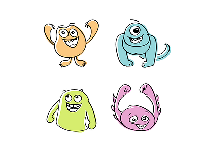Harmless Monsters cheer cute friendly happy monsters