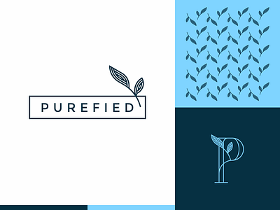 Purefied brand clean icon leaf logo modern monogram nature pattern simple