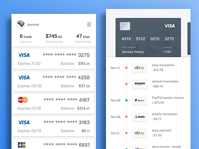 Credit Cards app bank card credit interface order ui visa
