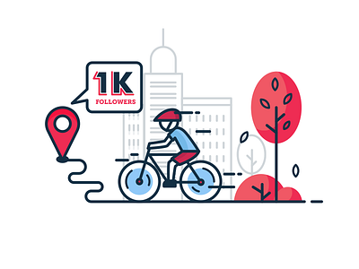 1k 1k achievement bicycle bicycling follower instagram milestone minimal red tree