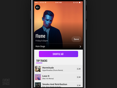 Event Space - Artist Page artist dj events festival music player ui