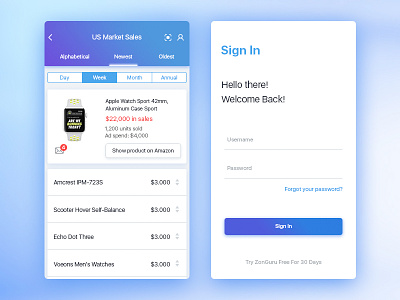 Sign In and List of Product clean flat ios login manager product signin style ui ux