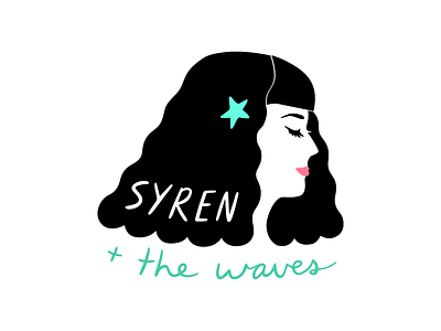 syren + the waves hand lettering illustration logo mermaid musician starfish waves wavy hair