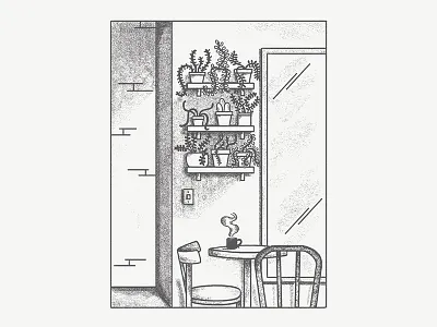 Coffee Shop brick coffee drawing grain illustration lithographic plants table texture window