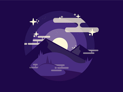 Explorer Series : Mountain Evening. cloud clouds design explorer explorer series fog graphics illustration night purple vector world