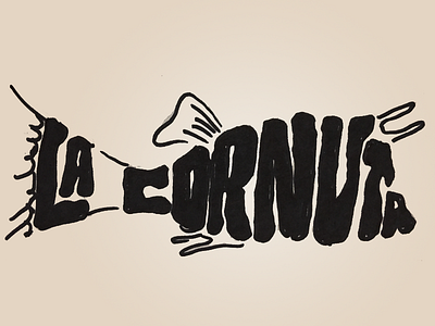 La Cornuta black and white boat fish freehand logo sharpie