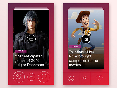 News App Concepts cards content gallery mobile news red swipe tinder ui ux