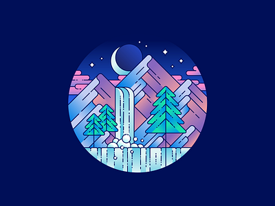 Waterfall badge gradients mountains waterfall