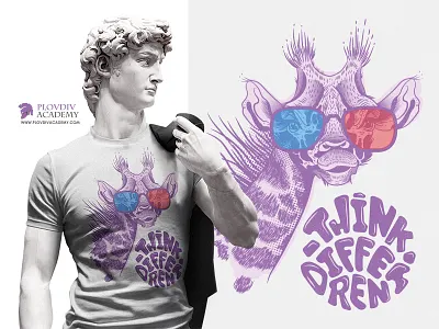 PlovdivAcademy_Think Different_Tee Design academy different giraffe glasses plovdiv purple sketch tee think