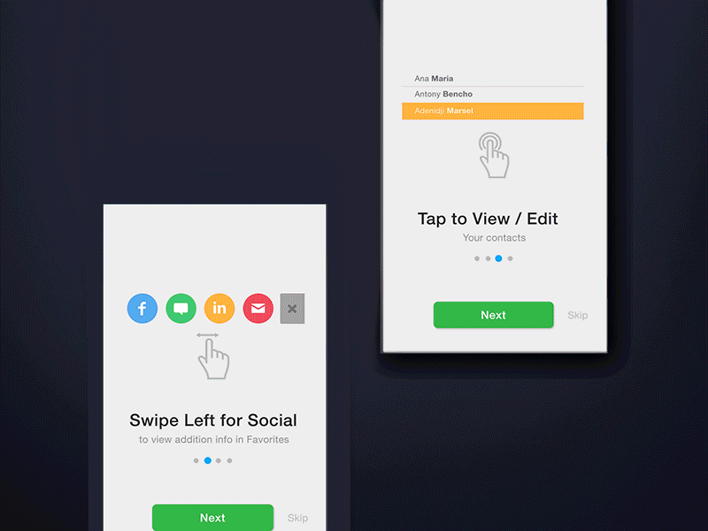 Phone Book App app blue concept contacts design fluid gesture krs mobile ui ux walk true