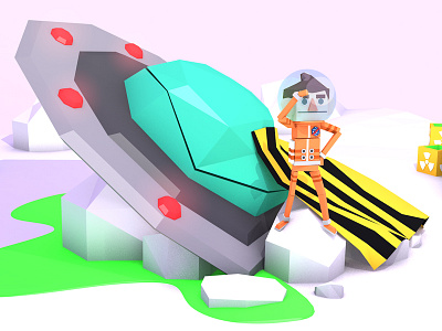 The Final Frontier 3d alien c4d game lowpoly ps render slime smile space ufo