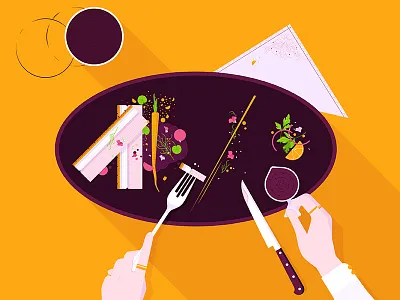 Dinner is served! crockery cutlery design flat food gourmet illustration main course plate sauce vector