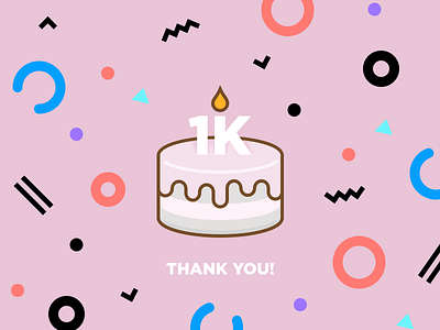 1k Followers 1000 followers 1k cake candle celebration community dribbble fest flame gratitude party thanks milestone texture thanks minimal outline illustration vector flat pattern