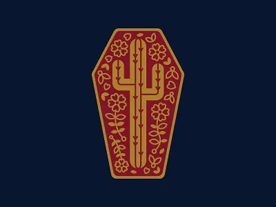 Cactus in a Casket cactus casket coffin death enamel flowers pin roses texas west