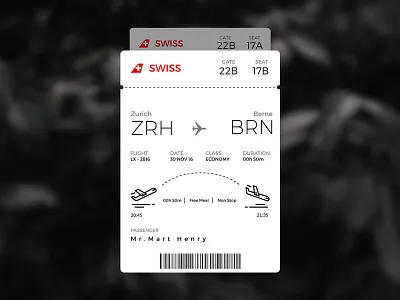 Swiss Boarding Pass airlines boarding pass clean design digital flat graphics illustrator print swiss