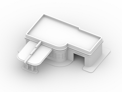 Art Deco Gas Station - WIP 3d ao art deco gas station isometric model orthographic render travel vintage wip