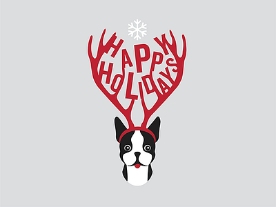 Happy Holidays antlers boston terrier christmas cute dog festive holiday illustration snowflake