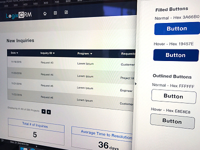 LogixCRM Dashboard and Style Guide button dashboard data icons interface style guide table