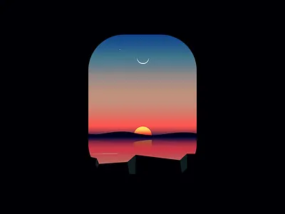 moonset design dream exploration illustration landscape night sky slick sunrise sunset vector water