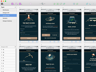 Spaceship Mobile Designs app art deco mobile responsive retro sitemap ui user flow wireframe