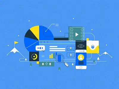 Visual Content Galore blue clean content content marketing flat icon illustrations simple tech technology visual