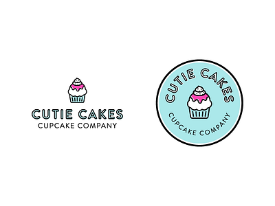 Cutie Cakes Logo badge bakery cupcake icon magenta teal